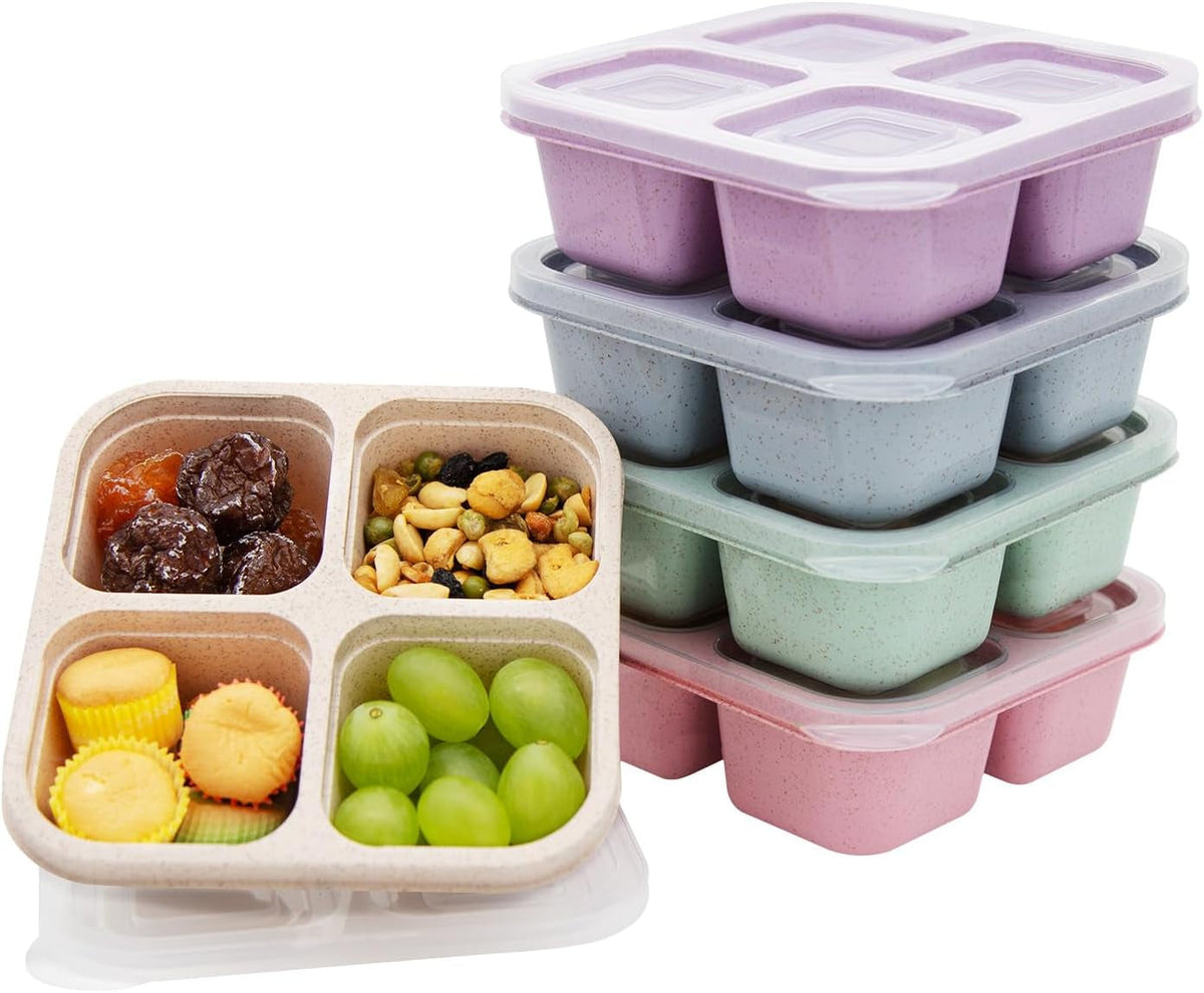 4-Compartment Snack Boxes – Portable Meal Prep Containers, Set of 5