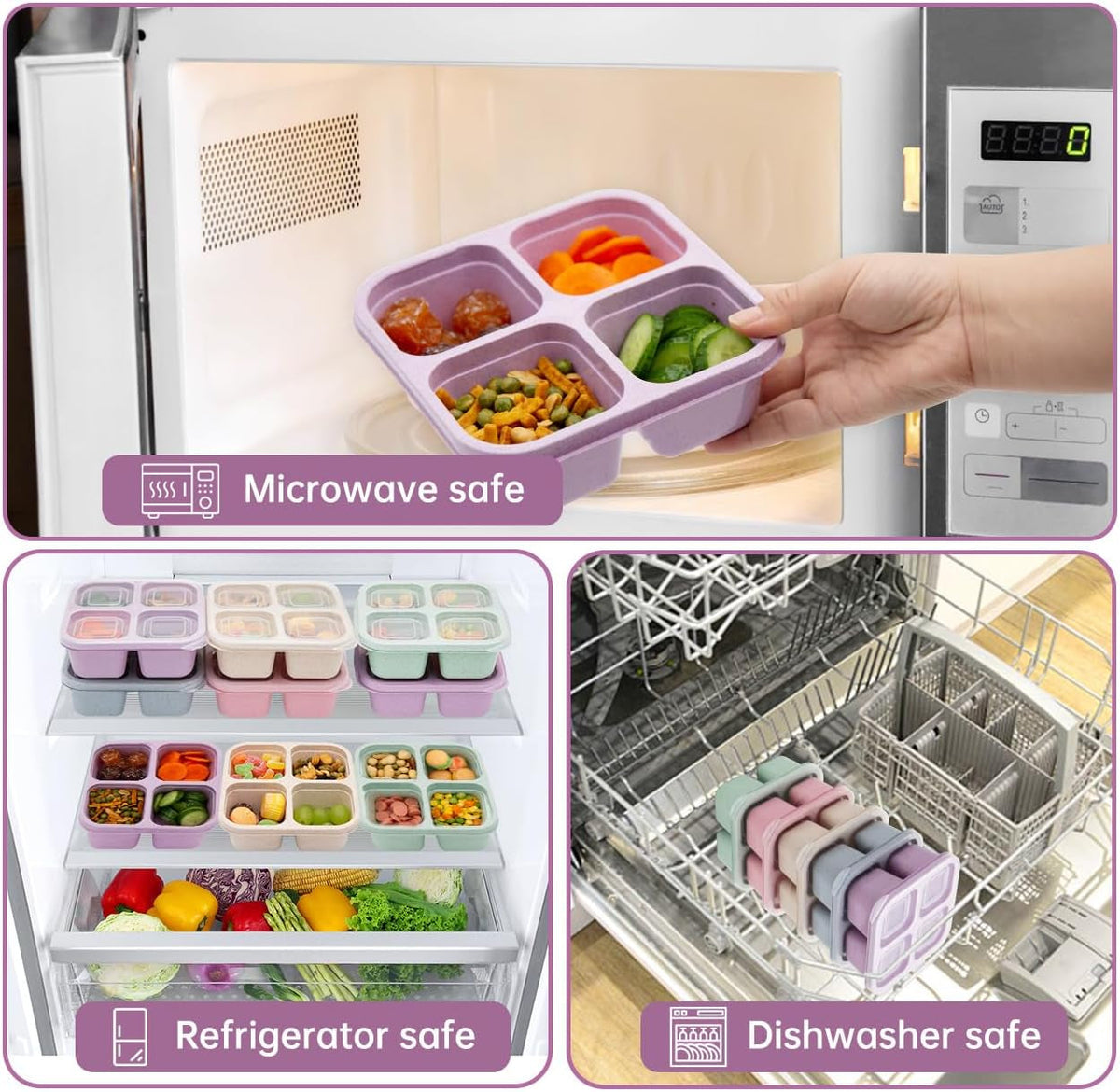 4-Compartment Snack Boxes – Portable Meal Prep Containers, Set of 5