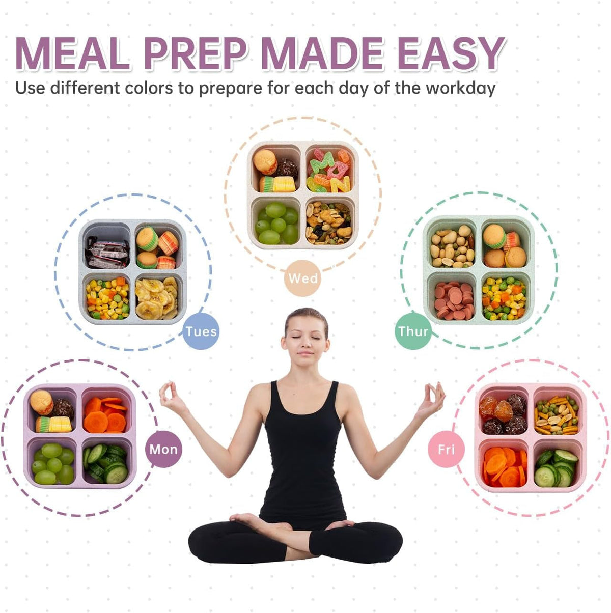 4-Compartment Snack Boxes – Portable Meal Prep Containers, Set of 5