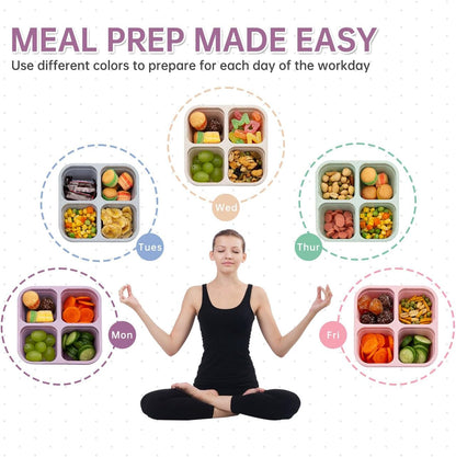 4-Compartment Snack Boxes – Portable Meal Prep Containers, Set of 5