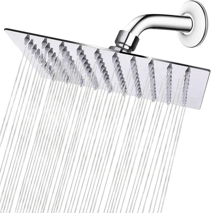 8" Square Rainfall Shower Head – High Pressure, Stainless Steel