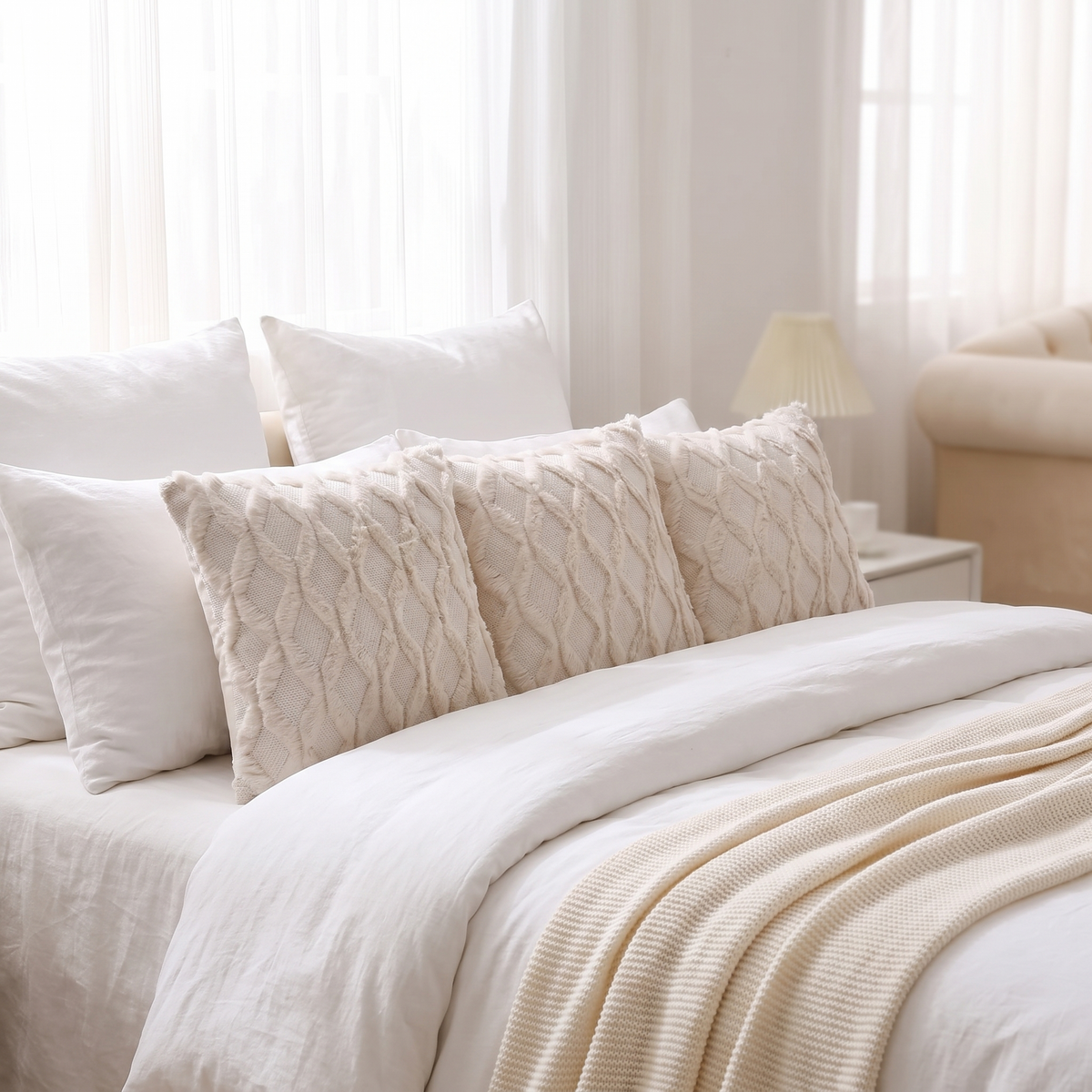 Cable Knit Faux Wool Throw Pillow Covers, 20x20" Set of 2