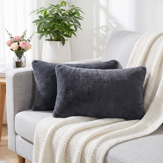 Faux Fur Lumbar Pillow Covers, Set of 2
