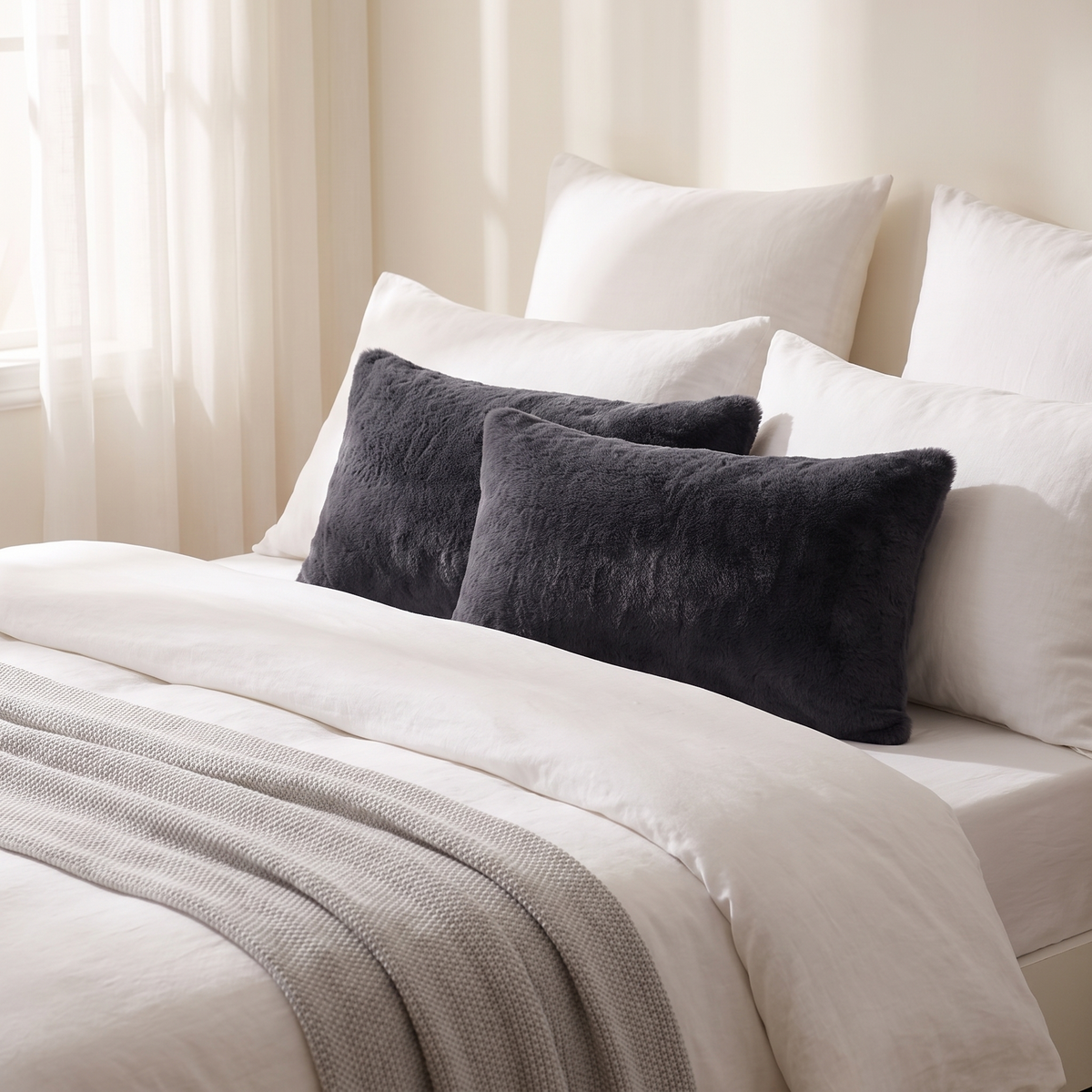 Faux Fur Lumbar Pillow Covers, Set of 2