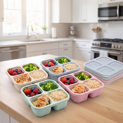 4-Compartment Snack Boxes – Portable Meal Prep Containers, Set of 5