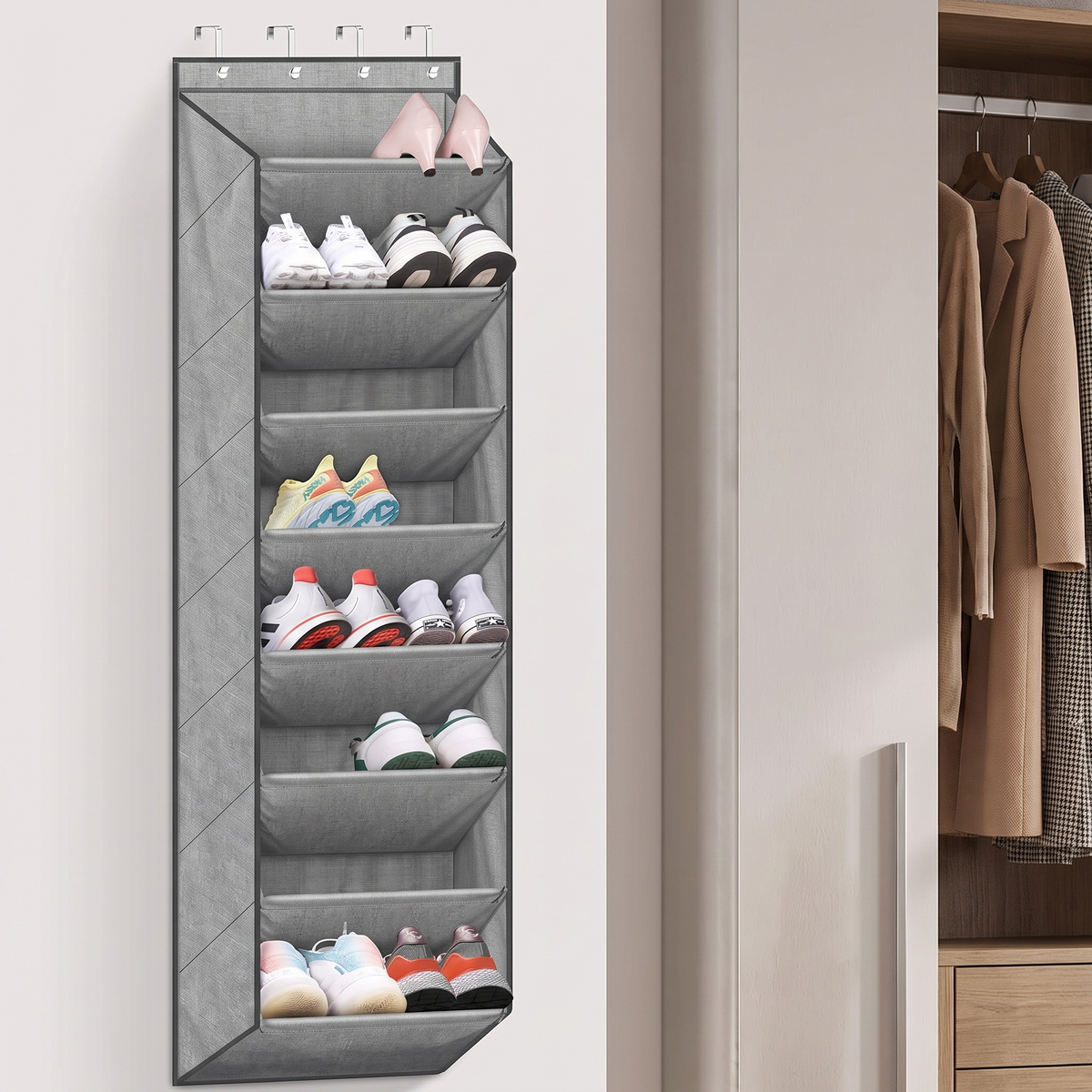 Over-the-Door Shoe Organizer – Narrow Closet Rack, Deep Pockets